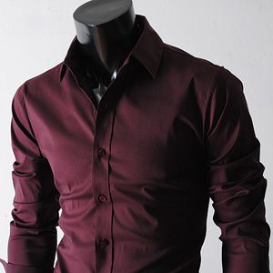 (STL-WINE) Mens casual slim fit basic dress shirts WINE Wine Shirt Outfit Men, Mens Red Dress Shirt, Red Dress Shirt, Wine Red Dress, Shirt Outfit Men, Wine Shirt, Red Shirt Dress, Wine Shirts, Mens Dress