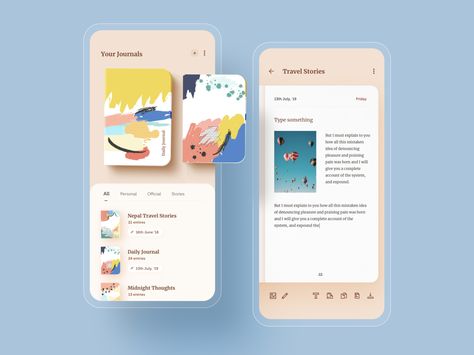 Nerdoo - Journal Keeping App by Ahmed Hasan for Capable Team on Dribbble Journal App, Midnight Thoughts, Ui Design Trends, Nepal Travel, Mobile Ui Design, Web Inspiration, Book App, E Type, Mobile App Design