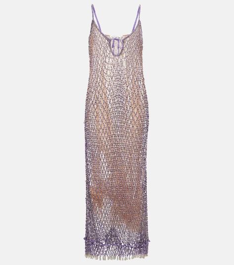 Beaded fishnet midi dress in purple - Self Portrait | Mytheresa Artist Wardrobe, Fishnet Fabric, Sequin Dress Outfit, Self Portrait Clothing, Sequin Costume, Portrait Dress, Fancy Fashion, Fishnet Dress, Aesthetic Dress