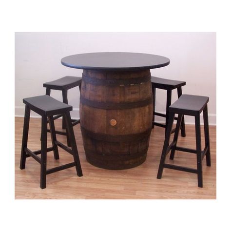 White Oak Whiskey Barrel Table-36 Table Top (4) 24 Black Bar Stools ($695) ❤ liked on Polyvore featuring home, furniture, stools, black, home & living, whisky barrel furniture, whiskey barrel, barrel furniture, whiskey barrell and black barstools Barrel Tables, Saddle Seat Bar Stool, Whiskey Barrel Table, Wine Barrel Bar, Wine Barrel Table, Kitchen Background, Barrel Bar, Wine Barrel Furniture, Barrel Table