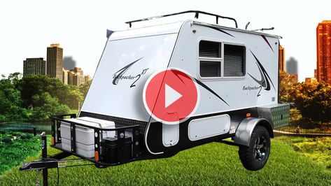 Unlike other mini campers designed to be pulled behind smaller cars, the Backpacker 2 manages to fit a spacious sleeping area and an extended rear fold-out kitchen. Mini Campers, Minds Eye, Mini Camper, Camper Trailer, Mind's Eye, Camper Trailers, Small Cars, Eye Design, Little Houses