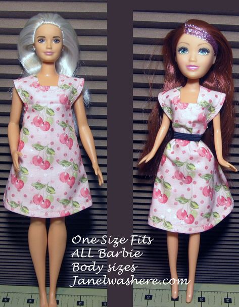 Barbie One Size Fits All Sewing Patterns – Janel Was Here Barbie Clothes Outfits Diy, Curvy Barbie Clothes Patterns Free, Barbie Sewing Patterns Free Printable, Free Barbie Sewing Patterns, Occ Crafts, Dear Dolly, Barbie Fits, Fits For Men, Shift Dresses Work