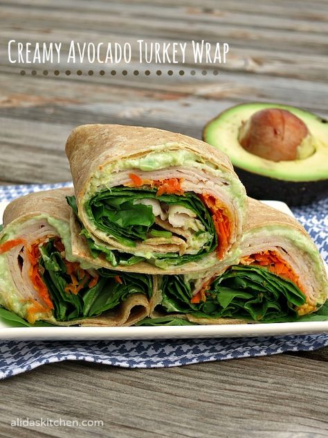 Creamy Avocado Turkey Wrap | Alida's Kitchen Turkey Avocado Wrap, Turkey Wrap Recipes, Slow Roasted Turkey, Turkey Wrap, Turkey Avocado, Avocado Wrap, Turkey Wraps, Healthy Wraps, Wrap Recipes