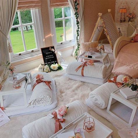 25 celebrity nurseries and children's bedrooms: David and Victoria Beckham, Rochelle Humes, Jamie Oliver, more | HELLO! White And Pink Nursery, Celebrity Nurseries, Girls Sleepover Party, Sleepover Room, Birthday Sleepover Ideas, Slumber Party Birthday, Girls Slumber Party, Kids Sleepover, Birthday Sleepover