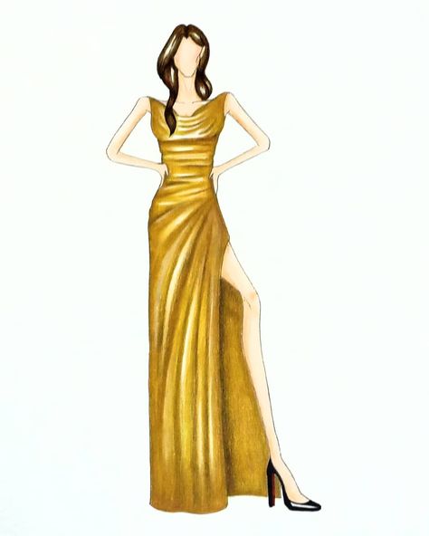 Silk Dress Fashion, Couple Caricature, Wardrobe Planner, Dress Vector, Golden Saree, Dress Illustration, Golden Dress, Fashion Illustration Dresses, Silk Gown