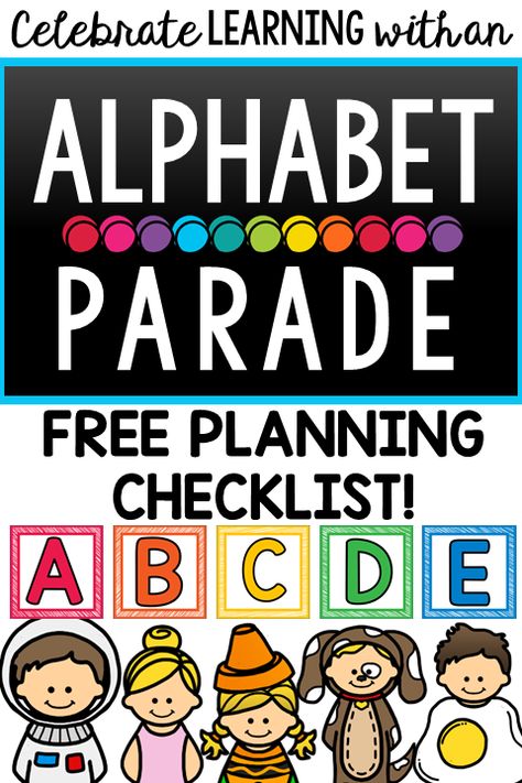 Finishing up your study of the Alphabet? Consider hosting an unforgettable event for your Kindergarten students and their families called an Alphabet Parade! Read all about it on my BLOG and get a Free Planning Checklist to get you started. Abc Party Kindergarten, Letter Parade Kindergarten, Letter Celebration Kindergarten, Alphabet Celebration Kindergarten, Preschool Alphabet Review, Alphabet Party Preschool, Abc Fashion Show Kindergarten, Alphabet Party Kindergarten, Alphabet Fashion Show Kindergarten