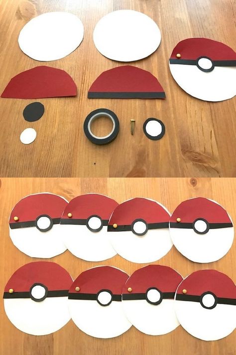 Pokeball Einladung zum Kindergeburtstag Pokemon Pokeball Diy, German Party, Pokemon Birthday Cake, Ninjago Party, Shopkins Party, Upcycle Crafts Diy, Shopkins Birthday, Pokemon Diy, 5th Birthday Party Ideas