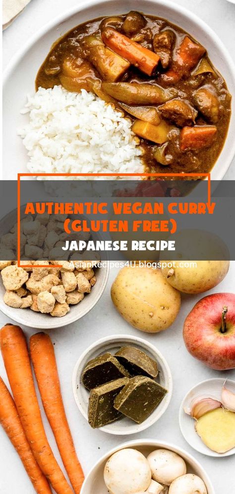 Learn how to make the best Vegan Japanese Curry with this easy recipe. Chunks of carrots, potatoes, mushrooms and soy curls stewed in a rich, thick and sweet sauce – it’s the perfect weeknight comfort dinner! (Gluten Free) #Japanese #Recipes #Vegan #Curry Gluten Free Japanese Recipes, Gluten Free Japanese Curry, Gluten Free Japanese Food, Vegan Japanese Curry, Vegan Japanese Food, Tvp Recipes, Soy Curls Recipes, Potatoes Mushrooms, Dinner Gluten Free