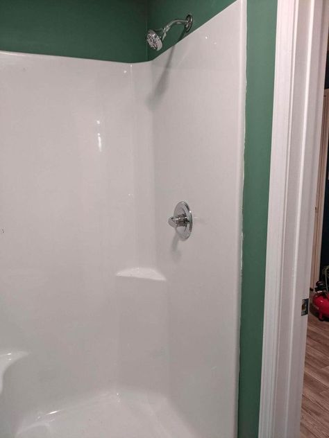 One piece shower unit in a 12x24 Cabin finished from a Cabin Shell One Piece Shower Unit, One Piece Shower, Building A Small House, Concrete Footings, Lap Siding, Shower Units, Home Solutions, Small House Plan, Poured Concrete