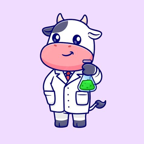 Premium Vector | Cute cow scientist holding lab tube cartoon vector icon illustration. animal science icon isolated Science Cartoons, Digital Art Tutorial Beginner, Cow Illustration, Science Decor, Science Icons, Animal Doodles, Animal Science, Vector Icons Illustration, Cute Cow