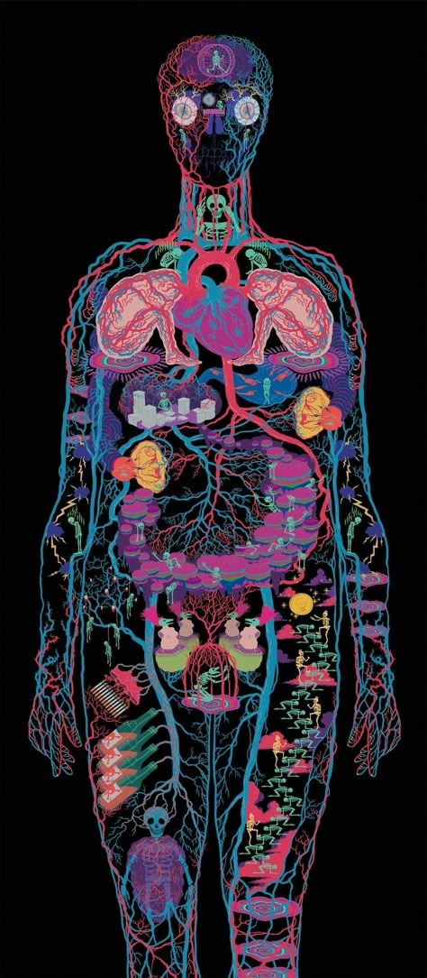 Psychadelic Art, Psy Art, Japon Illustration, Art Brut, Ap Art, The Human Body, Trippy Art, Weird Art, Anatomy Art