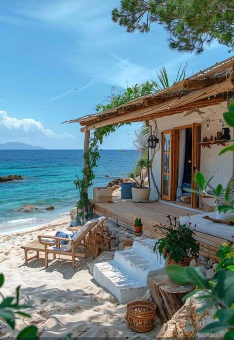 Bali Beach House, Greek Homes, House On The Beach, Tiny Beach House, Beach House Bedroom, Dream Beach Houses, Dream Life House, Beach House Art, Hawaii Homes