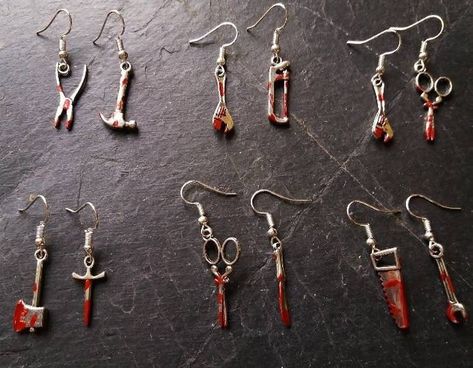 Jewelry Gore, Gothic Earrings Diy, Weirdcore Earrings, Horror Gift Ideas, Zombie Earrings, Goth Gift Ideas, Zombie Goth, Earrings Alternative, Horror Jewelry