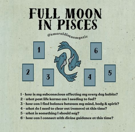 Full Blue Moon in Pisces Tarot Spread — Emerald Lotus Pisces Tarot, Full Moon Tarot, Full Blue Moon, Full Moon In Pisces, Moon In Pisces, Tarot Reading Spreads, Pisces Traits, Moon Rituals, Tarot Magic