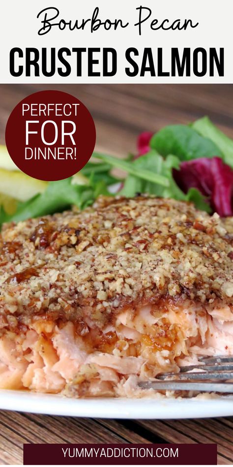 Honey Bourbon Salmon, Bacon Salmon, Bourbon Salmon, Pecan Crusted Salmon, Cream Cheese Sauce, Honey Bourbon, Crusted Salmon, Fast Healthy Meals, Fish Dinner