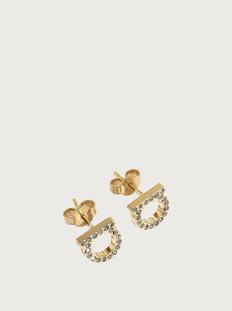 Small Gancini crystal earrings - Jewellery and Watches - Women - Salvatore Ferragamo UK Crystals Earrings, Holiday Offer, Watches Women, Wardrobe Style, Sparkling Crystal, Gold Tone Metal, You Bag, Crystal Earrings, Salvatore Ferragamo