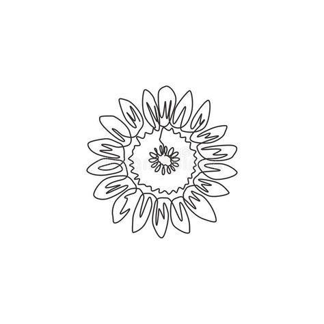 One single line drawing of beauty fresh sunflower for garden logo. Printable decorative helianthus summer flower concept wall home. Decor poster. Modern vector illustration Sunflower Tattoo Simple, Concept Wall, Garden Logo, One Line Tattoo, Sick Tattoo, Intricate Tattoo, Single Line Drawing, Sunflower Tattoos, Line Art Tattoos