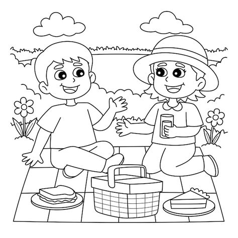 Vector spring girl and boy having a picn... | Premium Vector #Freepik #vector #outline #line-illustration #color-book #colouring Logo Design Agency, Free Kids Coloring Pages, Summer Coloring Pages, Bahasa Melayu, Spring Kids, Spring Girl, Oil Pastel Drawings, Girl And Boy, Coloring Pages For Girls