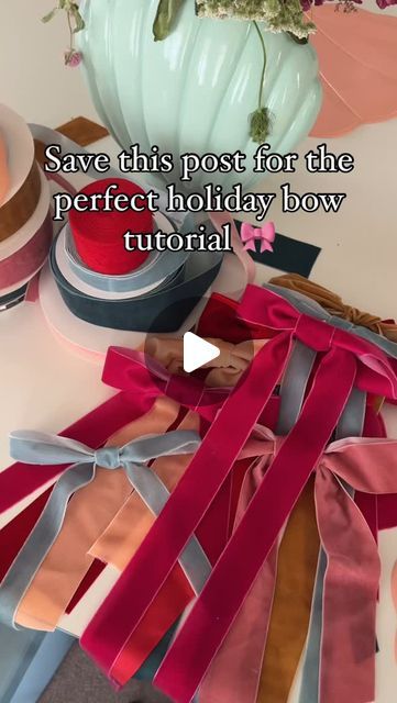 Samantha Klein on Instagram: "Figured this out yesterday and promptly made ~50 bows! Save this video if you plan to make any bows in the next few weeks 🎀 here for any questions you might have as well!" Bow For Vase, Gift Wrapping Bows With Ribbon Diy, Bow On Candlestick, Simple Ribbon Bow Diy, How To Tie The Perfect Bow With Ribbon, How To Make A Bow With Ribbon Video, How To Make A Christmas Bow With Ribbon, Bow Ideas For Gifts, How To Make Bows With Ribbon Easy