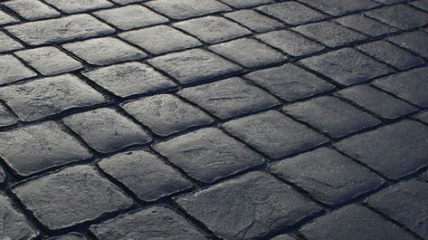 Concrete Driveway Ideas? Inspiration? Take a LOOK at these drives! Black Brick Floor, Concrete Driveway Ideas, Imprinted Concrete Driveway, Concrete Pattern, Brick Floor, Driveway Ideas, Long Driveways, Black Brick, Concrete Driveways