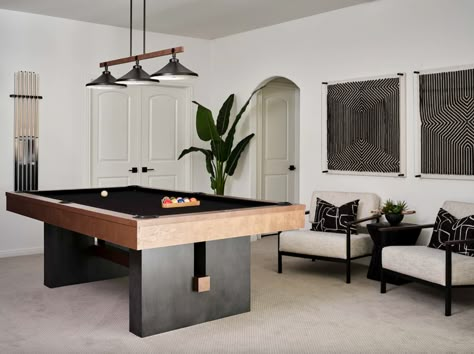 This beautiful Texas home was given an urban farmhouse style makeover Ping Pong Room, Billiards Room Decor, Urban Farmhouse Style, Modern Game Room, Custom Pool Tables, Modern Pool Table, Comfortable Sectional Sofa, Home Gym Storage, Gym Storage