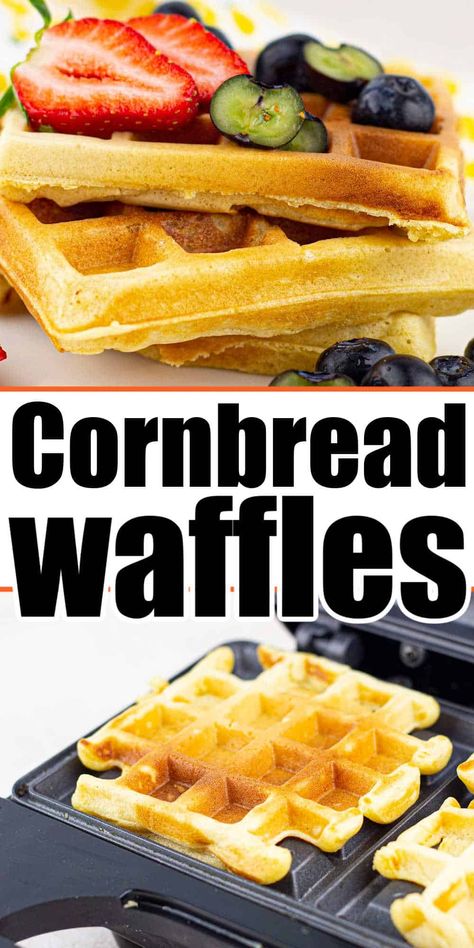 How to make cornmeal waffles like cornbread in a waffle iron but better. Using corn flour for a fluffy breakfast idea with syrup and fruit. How To Make Cornmeal, Instant Pot Beans Recipe, Cornmeal Waffles, Easy Microwave Recipes, Easy Dump Cake Recipe, Best Frozen Meals, Beef Recipe Instant Pot, Waffle Ingredients, Instant Pot Pasta Recipe