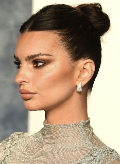 Sleek Hair Makeup, Emrata Updo, Bride Sleek Hair, Slick Back French Twist, Sleek Hairstyles Updo, Red Carpet Makeup Looks 2023, Sleek French Twist, Shenion Hairstyles 2024, Wedding Sleek Bun