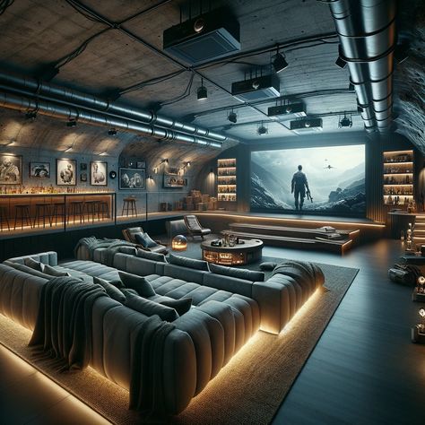 Futuristic Basketball Court, Dark House Interior, Cyberpunk House, Home Theater Room Design, Theater Room Design, Wood Wall Design, Colorado House, Diy Room Decor Videos, Home Cinema Room