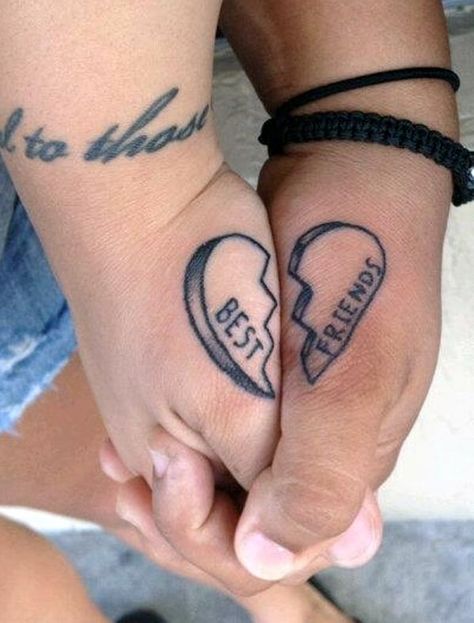 best friend tattoos ideas, friends holding hands with matching heart tattoo Bff Tats, Him And Her Tattoos, Matching Friend Tattoos, Matching Best Friend Tattoos, Bestie Tattoo, Couple Tattoos Unique, Tattoo Trend, Bff Tattoos, Tattoos Geometric