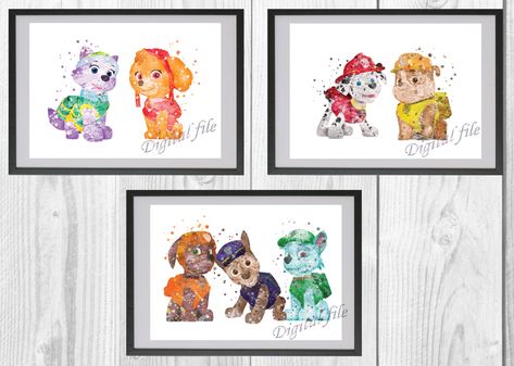 Paw Patrol Watercolor, Paw Patrol Room, Room Watercolor, Up Pixar, Watercolor Nursery, Poster Decor, Watercolor Rainbow, Dragon Print, My Works