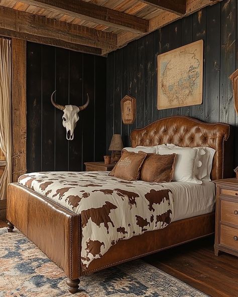 Western Master Bedrooms Decor, Dark Western Bedroom, Western Apartment, Horse Themed Bedrooms, Western Bedrooms, Western Room, Cowgirl Room, Western Bedroom Decor, Western Rooms