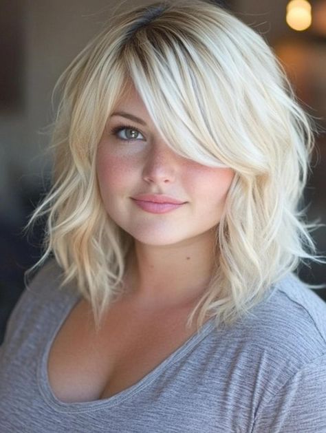 Explore the Best Round Face Haircuts: Flattering Styles for Every Personality Haircuts For Round Faces Side Part, Blonde Hair Round Face, Haircuts For Double Chin Women, Best Haircut For Round Face, Round Face Haircuts Medium, Bob Shag, Bobs For Round Faces, Haircuts For Round Faces, Flattering Hairstyles