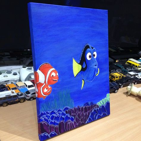 Finding Dory/Nemo Painting (Canvas) Nemo Painting, Disney Canvas Paintings, Procreate Drawings, Dory Nemo, Disney Canvas Art, Diy Paintings, Disney Canvas, Painting Canvases, Oil Pastel Art