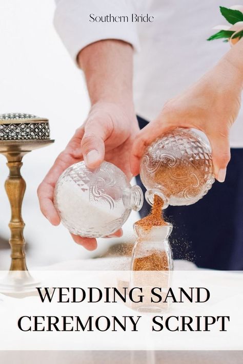 There is no official wording to say in a wedding ceremony script, but here are some examples of text to use. Sand Blending Ceremony Wedding Ideas, Sand Ceremony Wedding Wording, Sand Unity Ceremony Script, Sand Marriage Unity Ceremony, Unity Ceremony Ideas Sand, Non Denominational Wedding Ceremony Script, Family Sand Ceremony Wedding, Sand Ceremony Script, Sand Ceremony Ideas