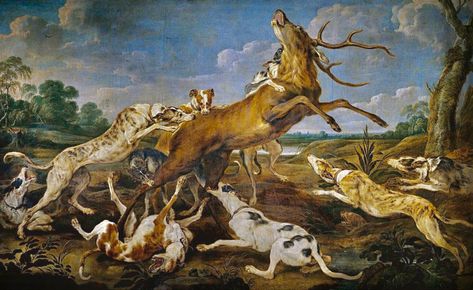 “Stag Hunt,” 1637-1640, Flemish School. Oil on canvas painting by Paul de Vos c. 1596-1678. Hunting Painting, Deer Painting, Art Masters, Hound Dog, Dog Paintings, Hunting Dogs, High Quality Art Prints, Find Art, Art Home Decor