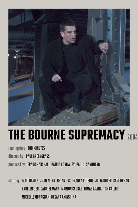 The Bourne Supremacy Movie Poster Movies Must See, Franka Potente, Bourne Supremacy, Joan Allen, The Bourne Identity, Netflix Hacks, Jason Bourne, Brian Cox, Julia Stiles