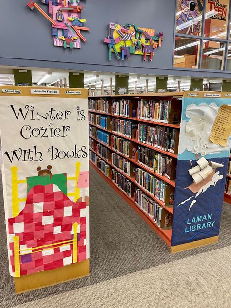 Children’s Library Ideas, Library End Cap Displays, School Library New Books Display, Nonfiction Library Displays, Library Genre Displays, Nonfiction Display Library, Books To Movies Library Displays, School Library Book Displays, Elementary Librarian