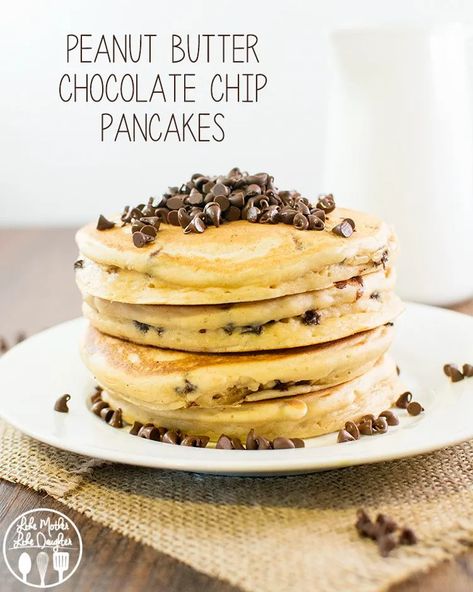 Peanut Butter Chocolate Chip Pancakes, Peanut Butter Syrup, Chocolate Chip Pancakes Recipe, Butter Syrup, Chocolate Chip Pancakes, Tasty Pancakes, Peanut Butter Lovers, Peanut Butter Chocolate Chip, Peanut Butter Chocolate