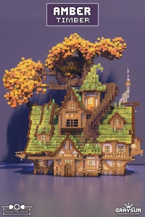 Cottage Core Witch Minecraft House, Minecraft Disney Builds, Minecraft 1.21 Builds, Witchy Minecraft House, Minecraft Lamp Ideas, Minecraft Spiral Staircase, Fantasy Minecraft House, Overgrown House, Minecraft Treehouses