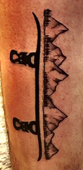 Simple Snowboard Tattoo, Small Snowboard Tattoo, Snowboard Mountain Tattoo, Snowboarder Tattoo, Snowboarding Tattoo Ideas, Skiing Tattoo Ideas, Snowboard Tattoo, Snowboarding Tattoo, Skiing Tattoo