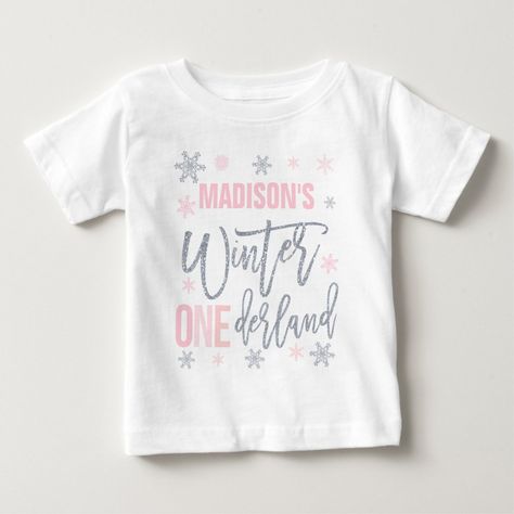 Winter ONEderland Pink 1st Birthday Outfit Baby T-Shirt - baby shirts Winter Onederland Shirts, Winter Onderland Shirt Ideas, Winter Onederland Shirt, Winter Onederland Outfit, Winter Onederland Party Girl, Pink 1st Birthday, Winter Birthday Invitations, Bday Shirt, Winter Onederland Birthday Party