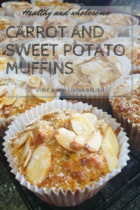 These healthy carrot & sweet potato muffins ticks all the right boxes. What a clever way to sneak some vegetables into your kids lunch boxes. Carrot Breakfast Muffins Healthy, Sweet Potato Carrot Muffins, Muffin Recipes Carrot, Healthy Muffins Carrot, Carrot Pineapple Muffins Healthy, Paleo Carrot Cake Muffins, Healthy Carrot Muffins, Sweet Potato Muffin Recipe, Carrot Cake Smoothie