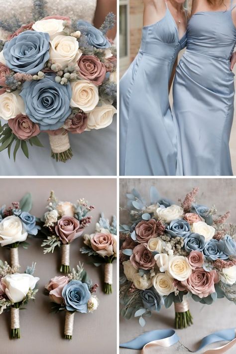 Beautiful Dusty Rose and Dusty Blue Wedding Color Ideas to Help Inspire You - Francisca's Bridal Dusty Pink And Dusty Blue Wedding Theme, Spring Wedding Color Pallet, Dusty Blue And Pink Wedding Theme, Rose And Dusty Blue Wedding, Blue Wedding Color Palette, Wedding Color Palette Ideas, Powder Blue Wedding, Rose Wedding Theme, Wedding Theme Color Schemes