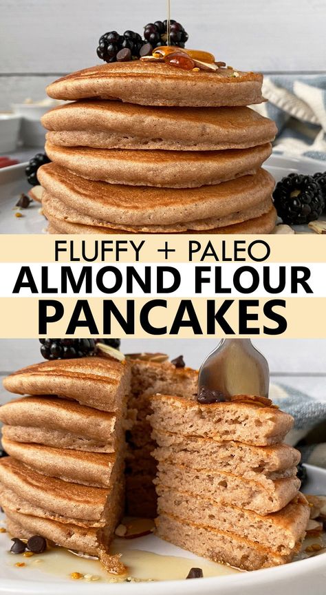 These fluffy almond flour pancakes are perfect for breakfast or brunch and easy to modify with various mix-ins.  This pancake recipe is made with almond flour and lightly sweetened with maple syrup.  Paleo, gluten free and dairy free! Paleo Almond Flour Recipes, Almond Flour Dinner Recipes, Birch Benders Paleo Pancake Mix Recipes, Almond And Coconut Flour Recipes, Paleo Waffles Almond Flour, Paleo Pancake Mix Recipe, Juniper Recipes, Keto Pancakes Almond Flour, Paleo Pancakes Almond Flour