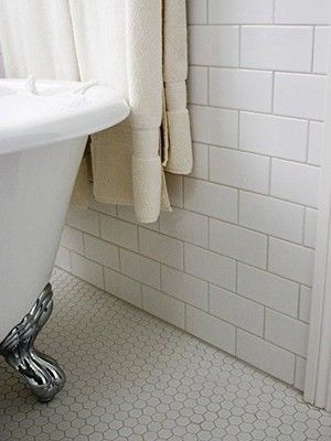 Farmhouse Bathroom Remodel Reveal - Farmhouse on Boone White Hexagon Bathroom Floor, White Hexagon Bathroom, Hexagon Bathroom Floor, Hexagon Bathroom Tile, Classic Bathroom Tile, Hexagon Tile Bathroom, White Hexagon Tiles, Vintage Bathroom Tile, Mosaic Bathroom Tile