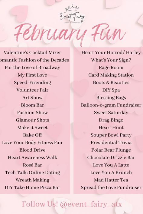 Fill your calendar with these fun activities and events for all ages. From teens to senior citizens, any client base will find fresh ideas for the month of love and self-care. Valentine's Day Events, Valentine Cocktails, Senior Living Activities, Spa Art, Valentines Date Ideas, Nursing Home Activities, February Ideas, February Activity, Date Activities