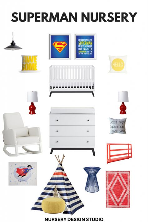 _Superman-Nursery-design-1 Superman Nursery, Superman Love, Superhero Nursery, Nursery Inspiration, Nursery Design, Decorations Ideas, Baby Room, Superman, Bedroom Ideas