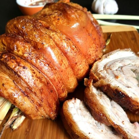 Lechon Pork Belly (Roasted Pork Belly Roll) Recipe | Amiable Foods Pork Belly Lechon Recipe, Best Pork Belly Recipe, Lechon Recipe, Pata Recipe, Lechon Belly, Pork Belly Roast, Roasted Pork Belly, Crispy Pata, Belly Roll