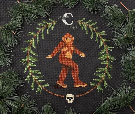 Sasquatch Cross Stitch, Cryptid Cross Stitch Pattern, Cryptid Decor, Cryptid Cross Stitch, Grid Art, Color Key, Yarn Thread, Cross Stitch Funny, Needlework Patterns