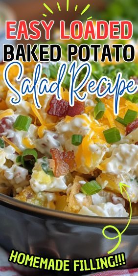 Easy Loaded Baked Potato Salad—a hearty and indulgent twist on the classic picnic favorite. This salad takes all the irresistible elements of a loaded baked potato—creamy potatoes, crispy bacon, tangy… Overloaded Baked Potato, Easy Loaded Baked Potato, Baked Potato Salad Recipe, Loaded Potato Salad, Leftover Baked Potatoes, Loaded Baked Potato Salad, Classic Picnic, Potatoes Crispy, Creamy Potatoes